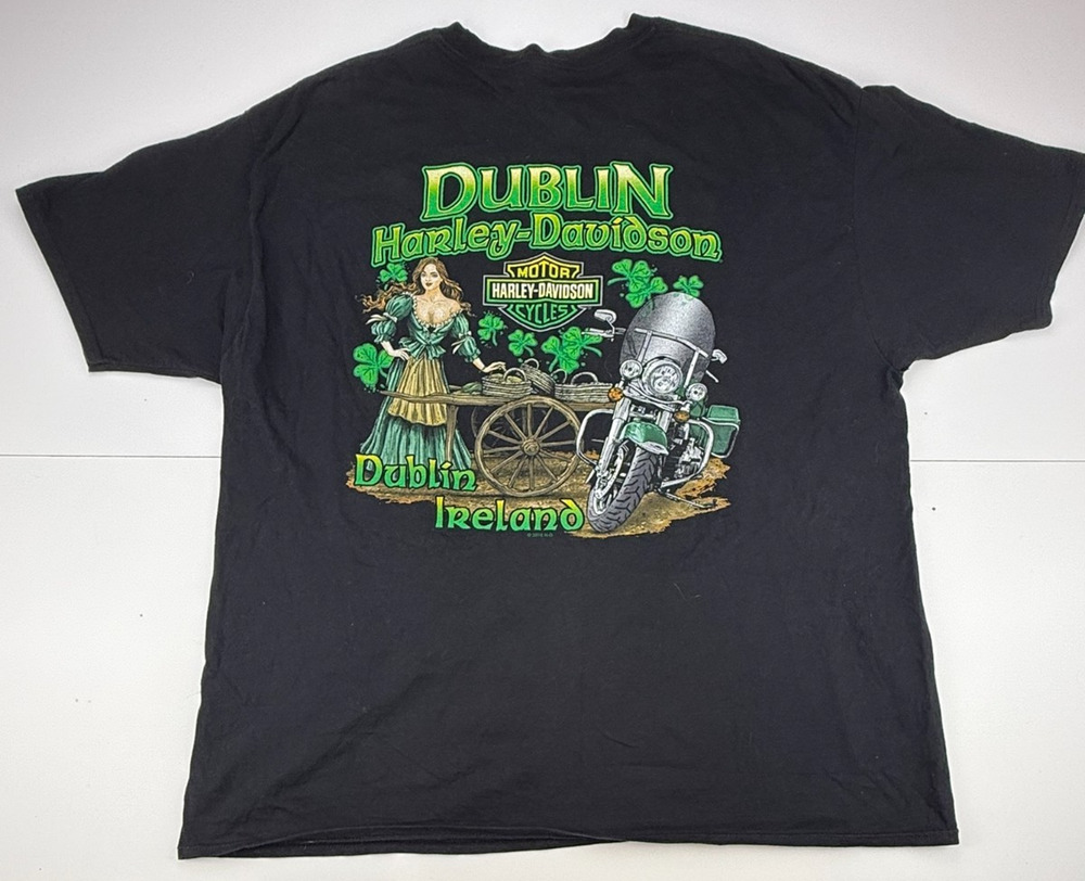 Harley-Davidson Dublin Ireland Men's 2XL Shamrock Graphic T-Shirt Black